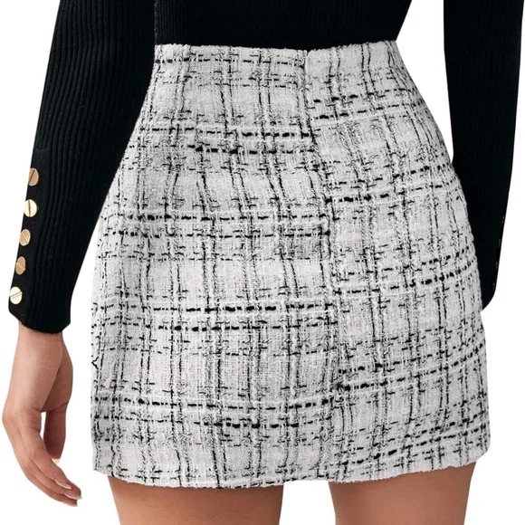 High Waist Tweed Plaid Mini Skirt - Picture 2 of 16